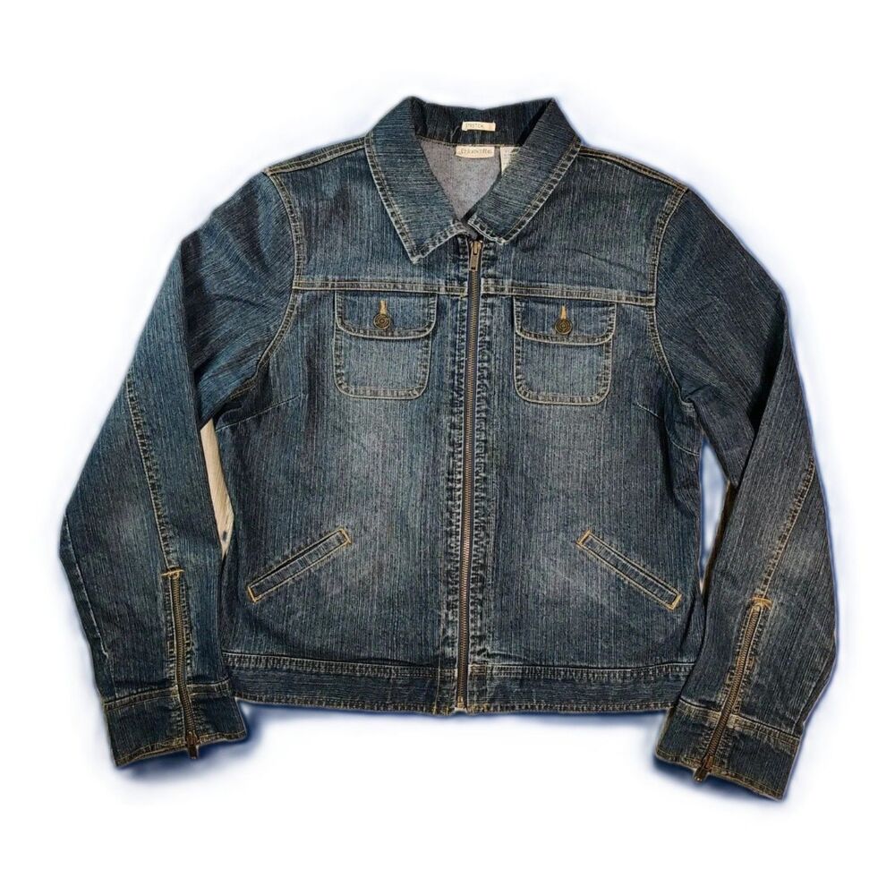 St. John’s Bay Denim Jacket XL Blue Stretch Zip Front Casual Pockets
